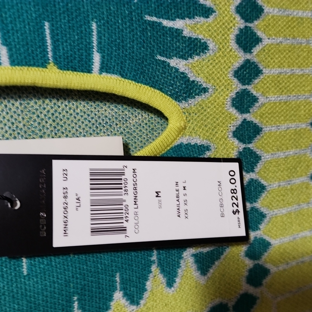 New with tags BCBGMAXAZRIA DRESS. SIZE JR MED OR LADIES SMALL. GEOMETRIC MULTI